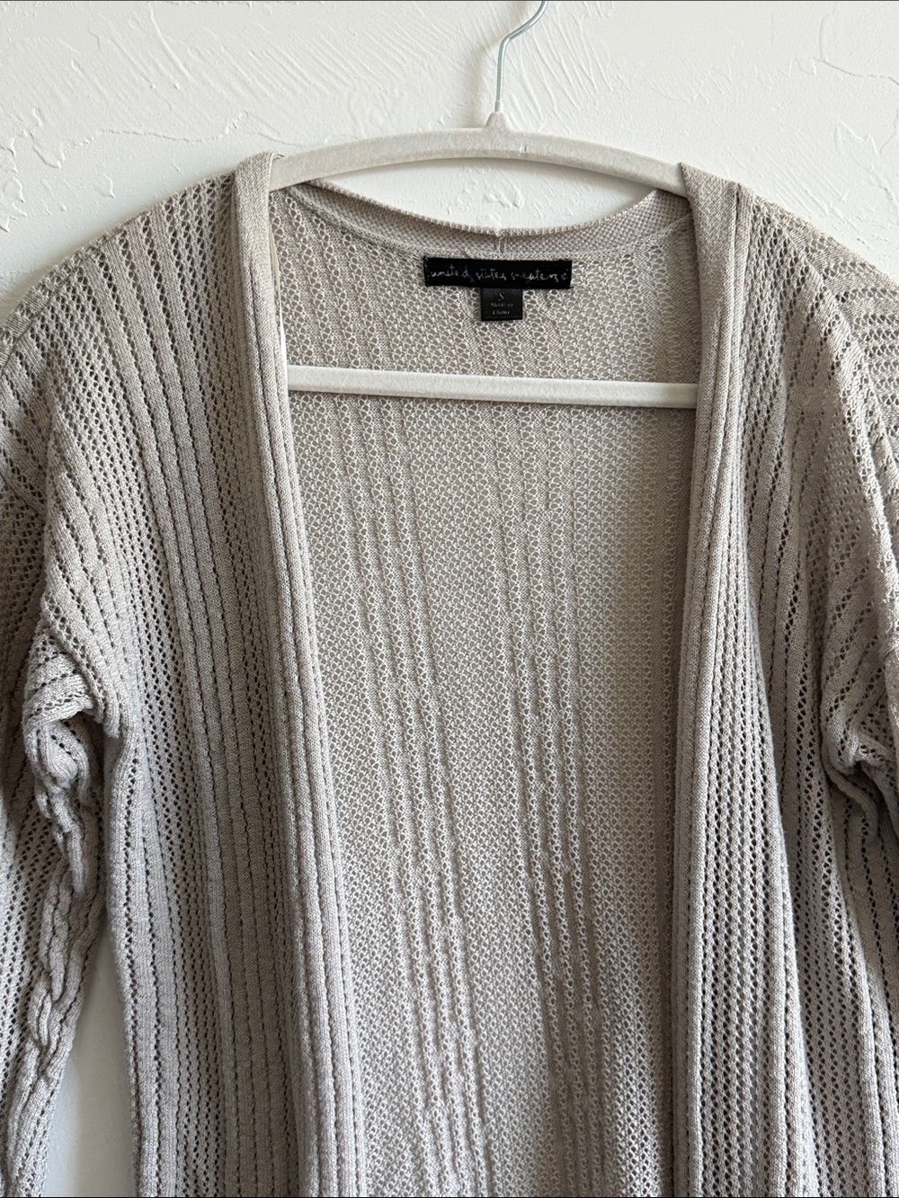 united states sweaters Long Open-Front Cardigan - Cream/Taupe - Picture 2 of 6
